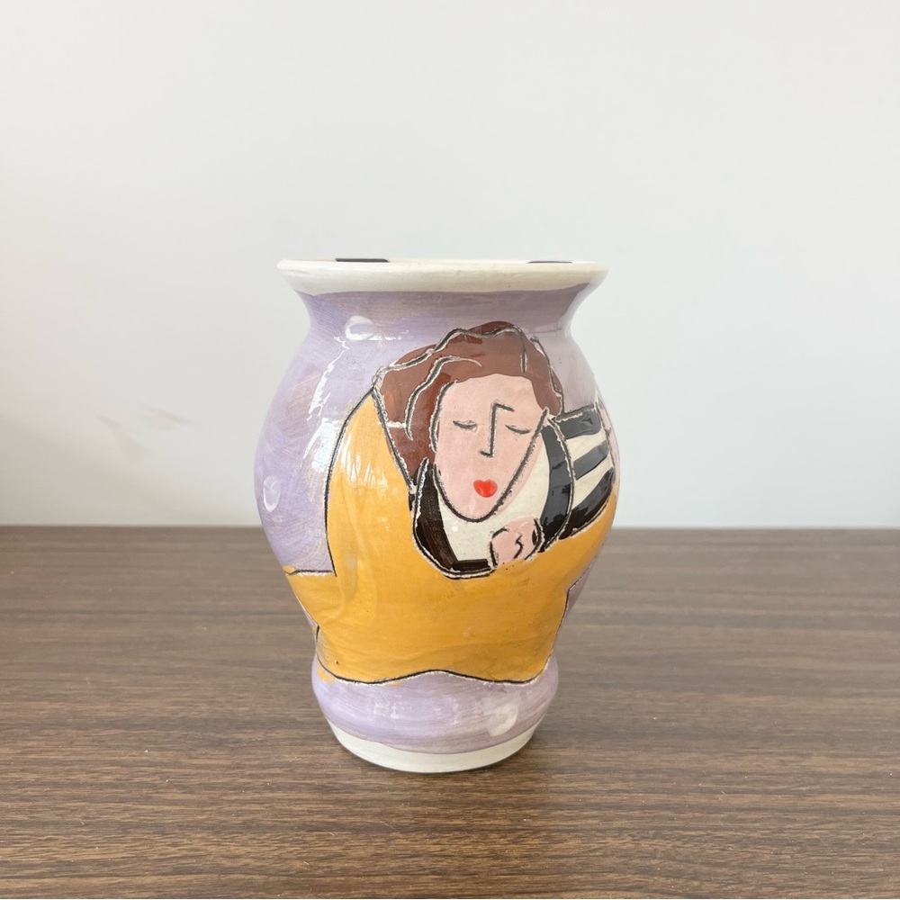 Sandra Magsamen Art Face Pottery Colorful Ceramic Vase Shoot for the Moon Star 6